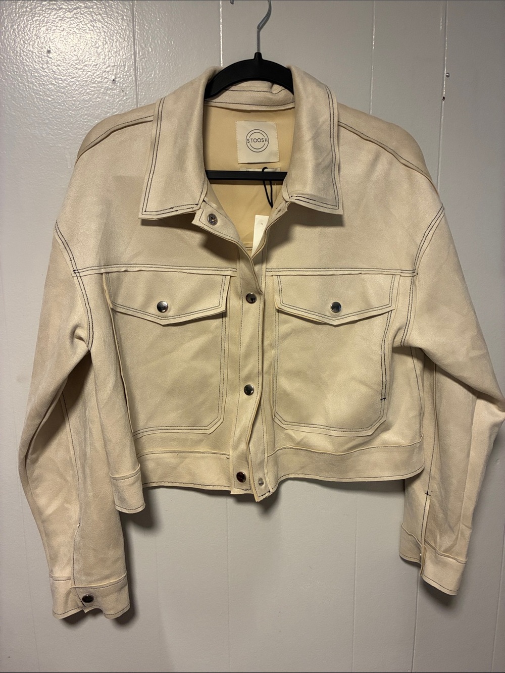 Stoosh Neutral Cream Cropped Jean-Style Jacket